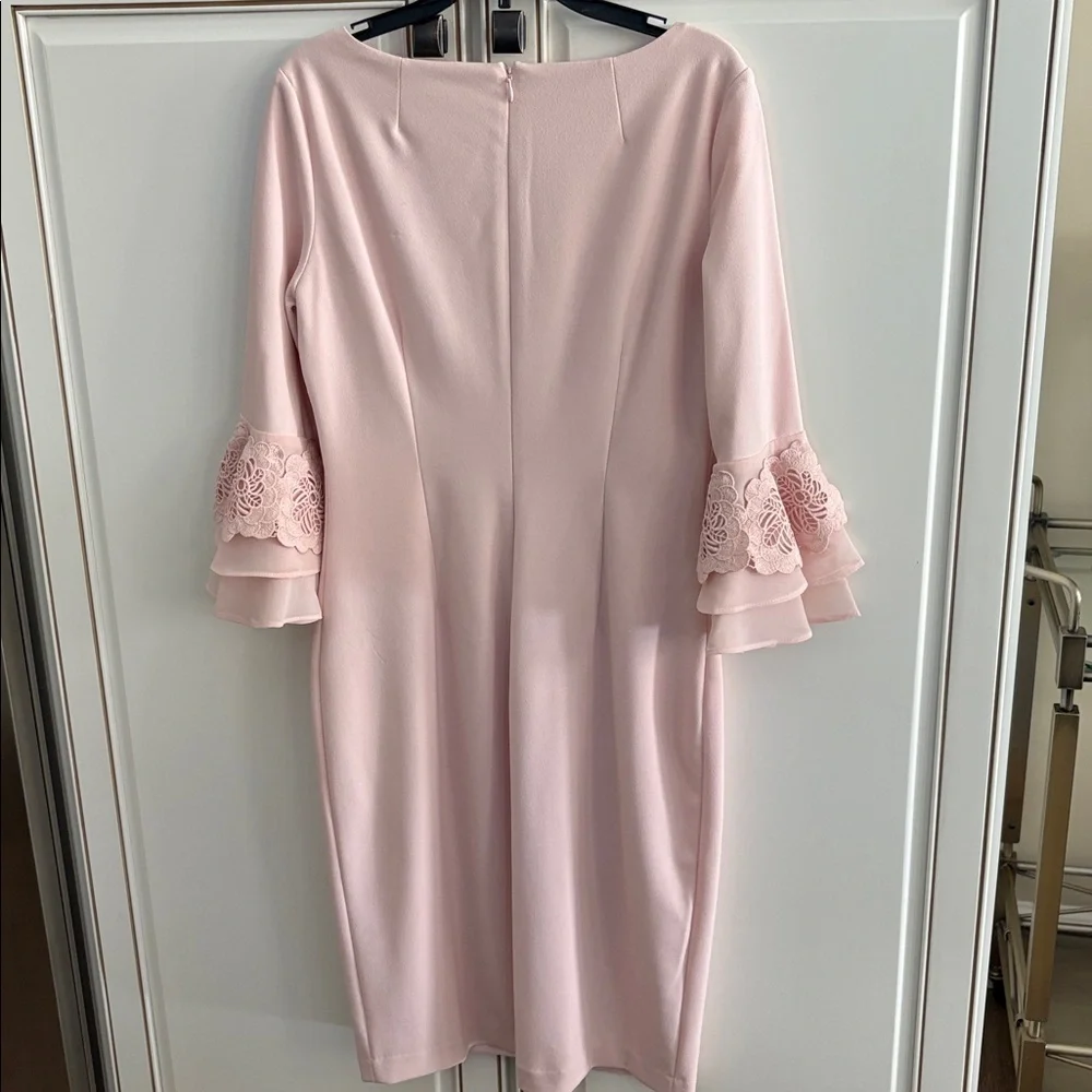 Calvin Klein Blush Pink Lace-Sleeve Midi Dress - Picture 5 of 5